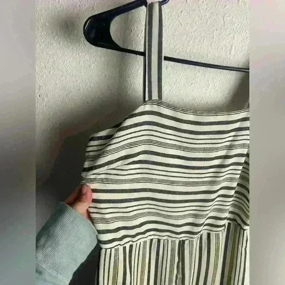 Japna Size Small Stripe Wide Leg Jumpsuit Smocked Black And White Sleeveless - Picture 3 of 5